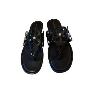 Stuart Weitzman Black Patent Flower Thong Sandals Size 8